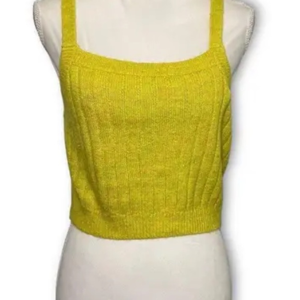 Wild Fable Vibrant Yellow Knit Crop Top Ribbed Tank NWT - Picture 2 of 8